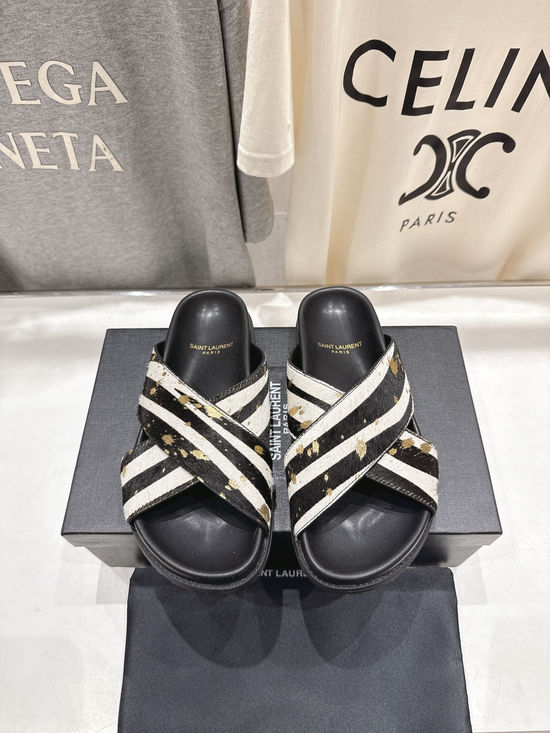 Fendi Cross Strap Slip On Sandals with Decorative Buckle