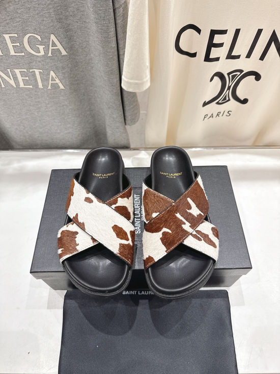 Fendi Cross Strap Slip On Sandals with Decorative Buckle