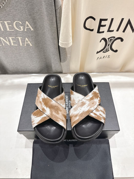 Fendi Cross Strap Slip On Sandals with Decorative Buckle