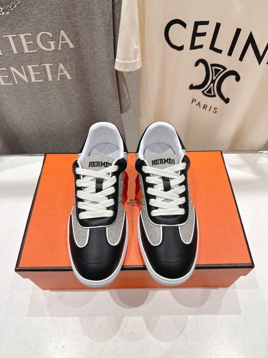 Hermes Suede Leather Color Block Lace Up Casual Sneakers