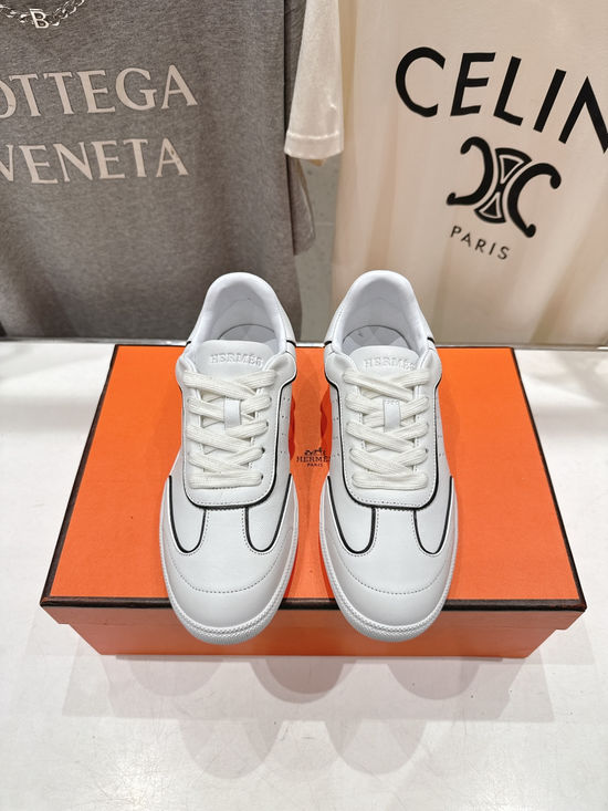 Hermes Suede Leather Color Block Lace Up Casual Sneakers