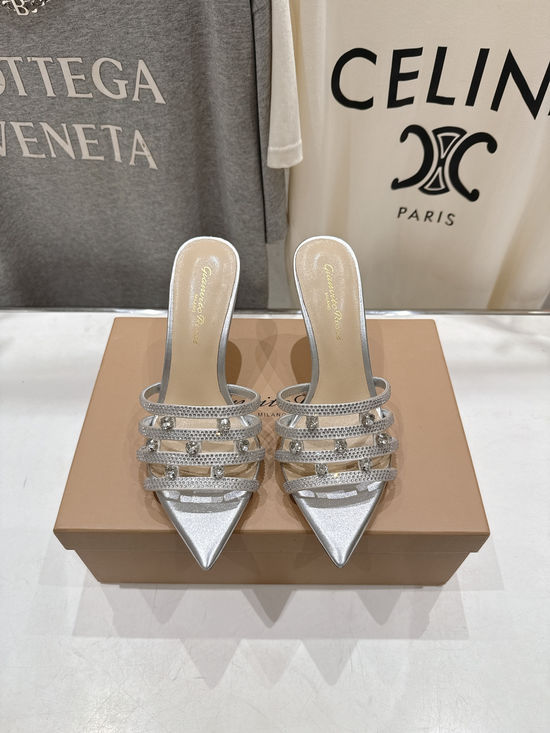 Gianvito Rossi Rhinestone Pointed Toe High Heel Slides Classic