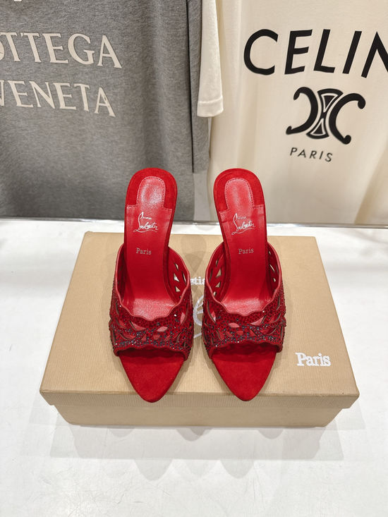 Christian Louboutine Rhinestone Decor High Heel Slip On Sandals