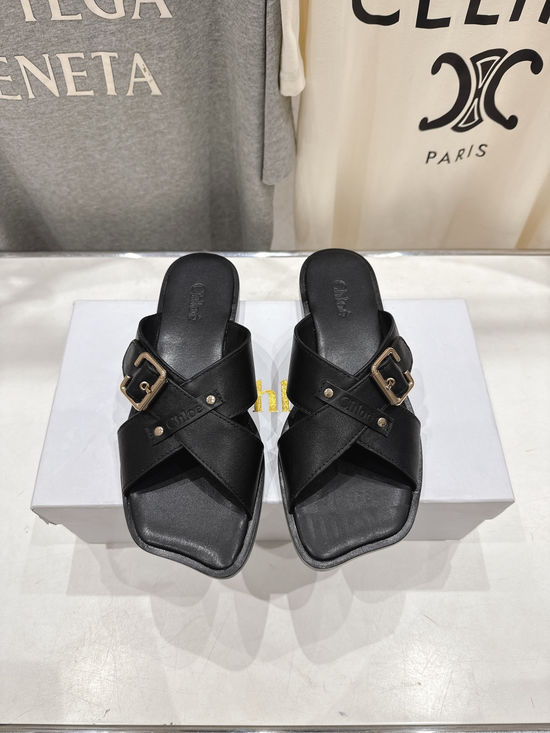 Chloe Cowhide Cross Strap Slides Soft Sheepskin Lined Leather Sole Slippers