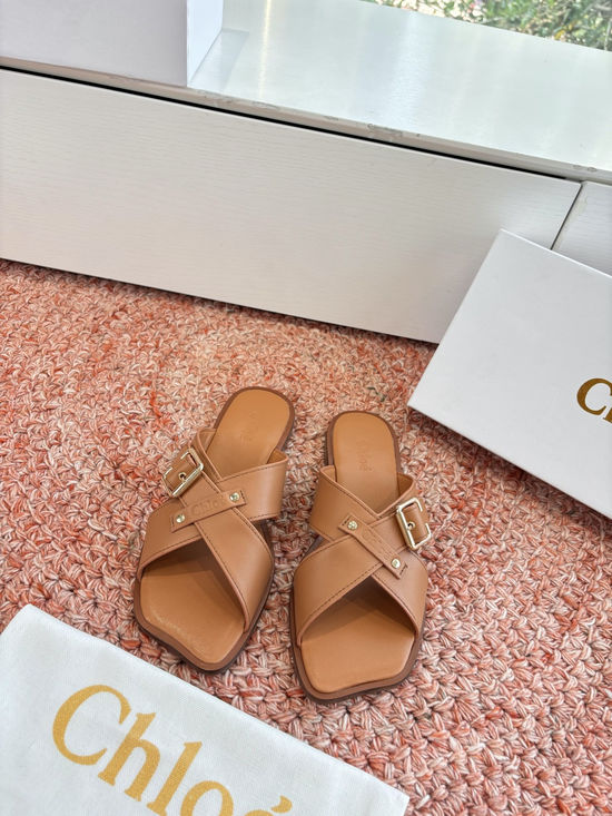 Chloe Cowhide Cross Strap Flat Slippers Soft Sheepskin Lined
