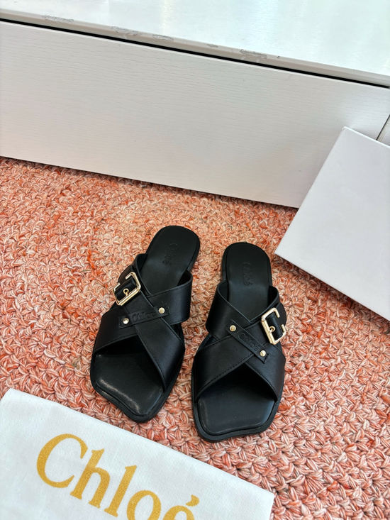 Chloe Cowhide Cross Strap Flat Slippers Soft Sheepskin Lined