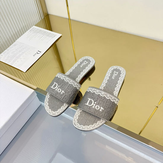 Christian Dior Elegant Embossed Lace Mid-heel Slide Slippers with Soft Sole