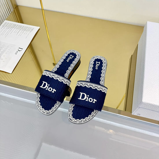 Christian Dior Elegant Embossed Lace Mid-heel Slide Slippers with Soft Sole