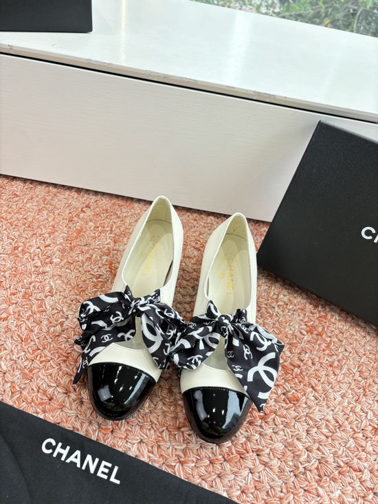 Chanel Woven Mary Jane Flats with Bow Detail
