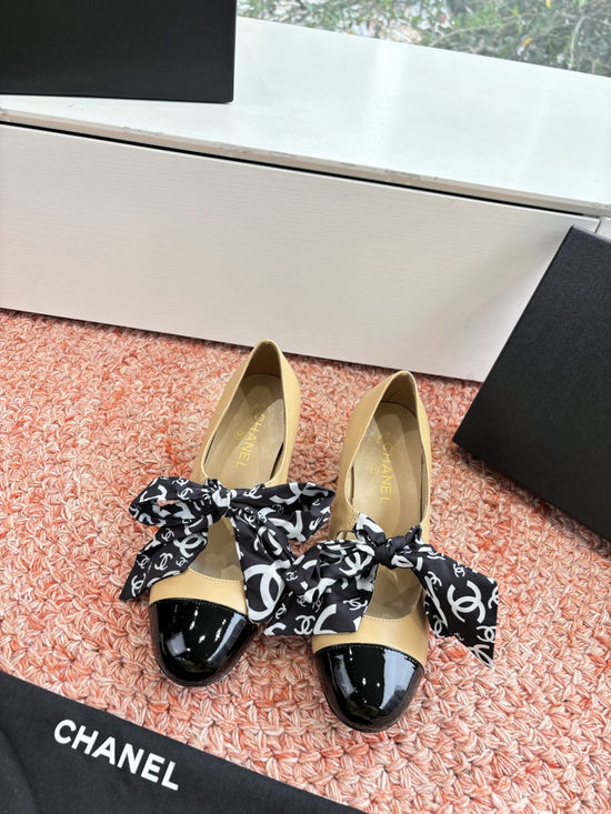 Chanel Woven Mary Jane Flats with Bow Detail