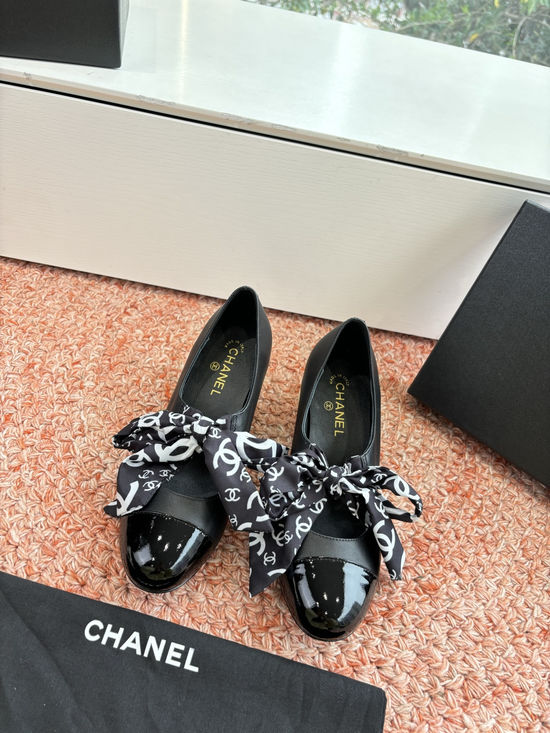 Chanel Woven Mary Jane Flats with Bow Detail