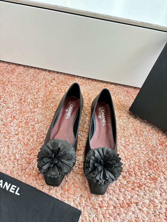 Chanel Wool Floral Embellished Flats Genuine Leather