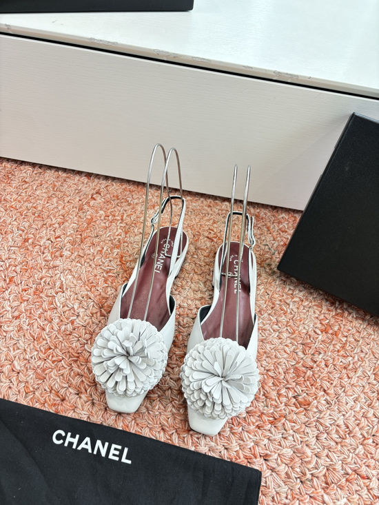 Chanel Wool Floral Embellished Flats Genuine Leather