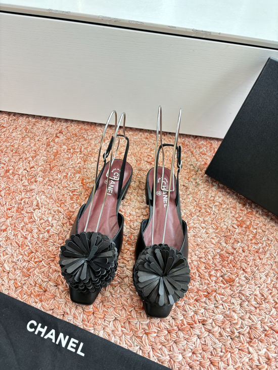 Chanel Wool Floral Embellished Flats Genuine Leather