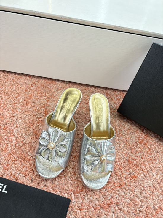 Chanel Metallic Leather Slides Comfortable Casual
