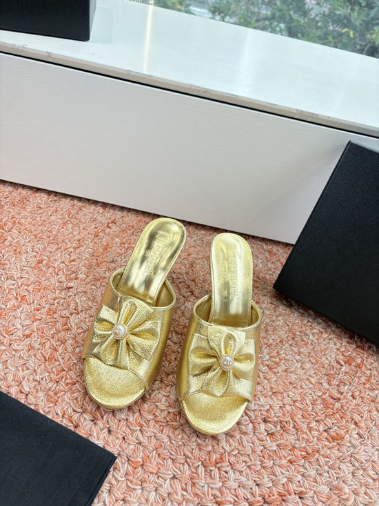 Chanel Metallic Leather Slides Comfortable Casual