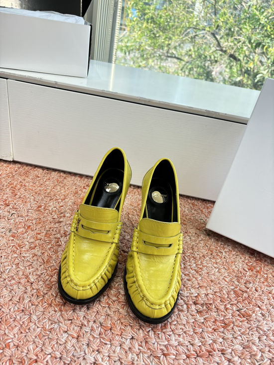 Yves Saint Laurent Small Logo Leather Block Heel Loafer Shoes