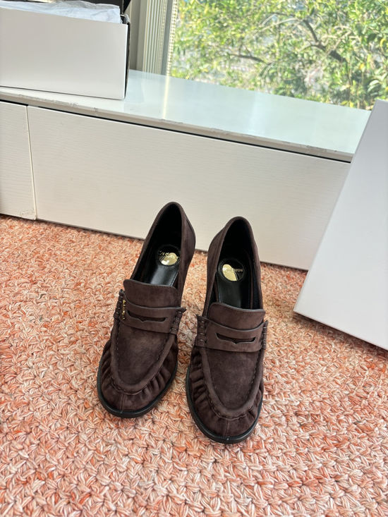 Yves Saint Laurent Small Logo Leather Block Heel Loafer Shoes