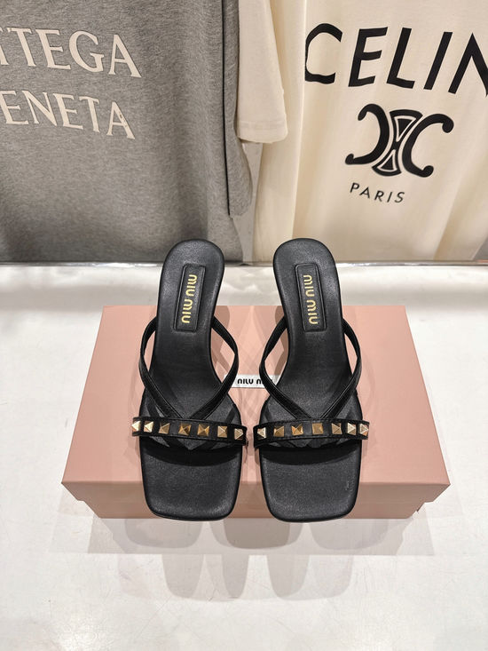 Miu Miu Studded Backless Block Heel Slip On Mules