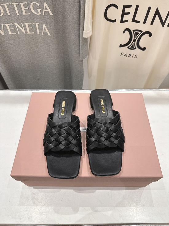 Miu Miu Cowhide Upper Flat Sandals With Genuine Leather Sole