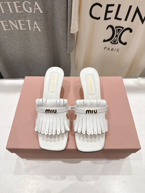 Miu Miu Fringe High Heel Sandals With Genuine Leather Outsole