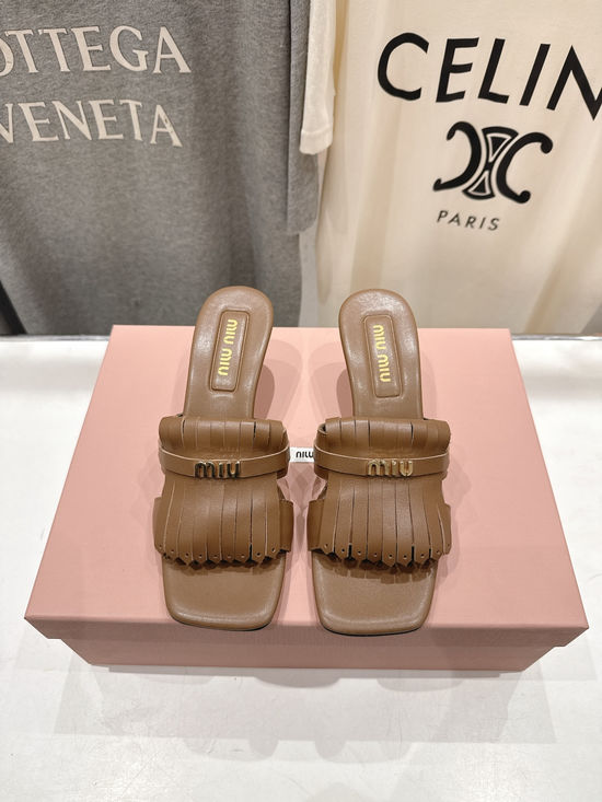 Miu Miu Fringe High Heel Sandals With Genuine Leather Outsole