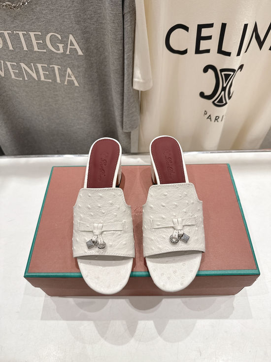 Loro Piana Elegant Leather Heeled Slippers Soft Comfortable Sole