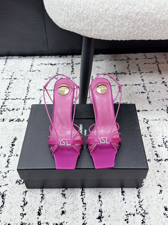 Yves Saint Laurent Cross Strap High Heel Sandals with Smooth Glossy Finish