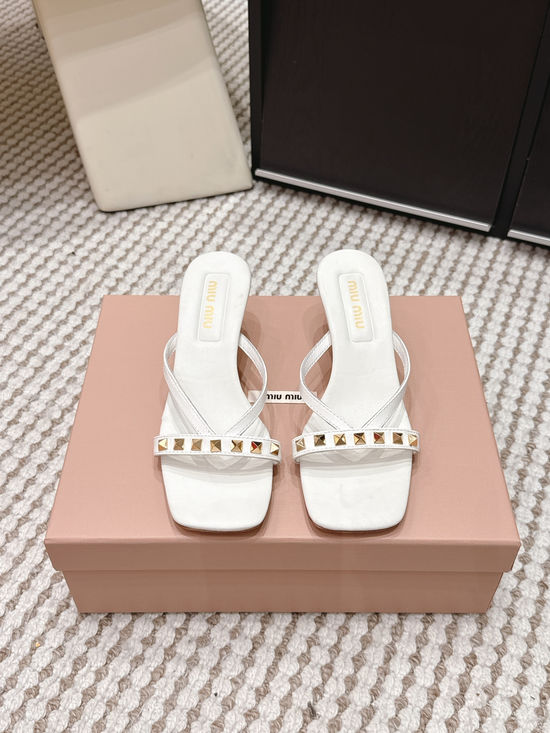 Miu Miu Studded Square Toe Slip-on Summer Slides