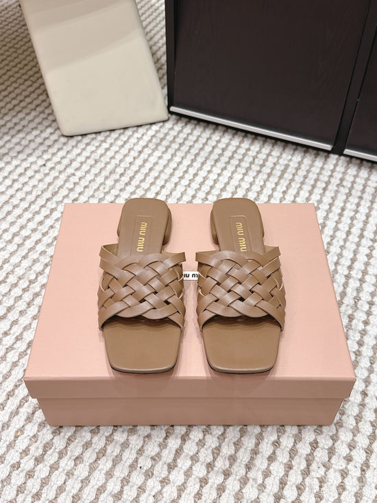 Miu Miu Studded Square Toe Slip-on Summer Slides