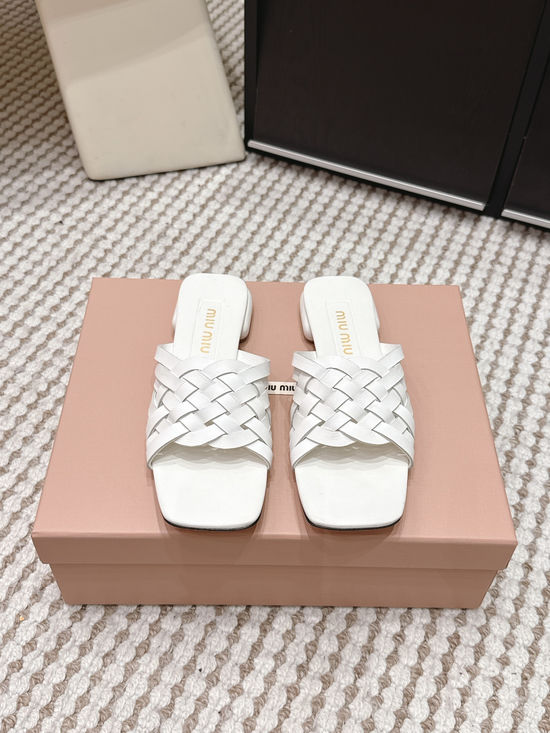 Miu Miu Studded Square Toe Slip-on Summer Slides