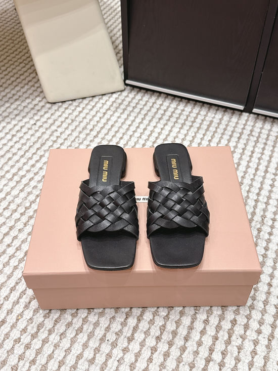 Miu Miu Studded Square Toe Slip-on Summer Slides
