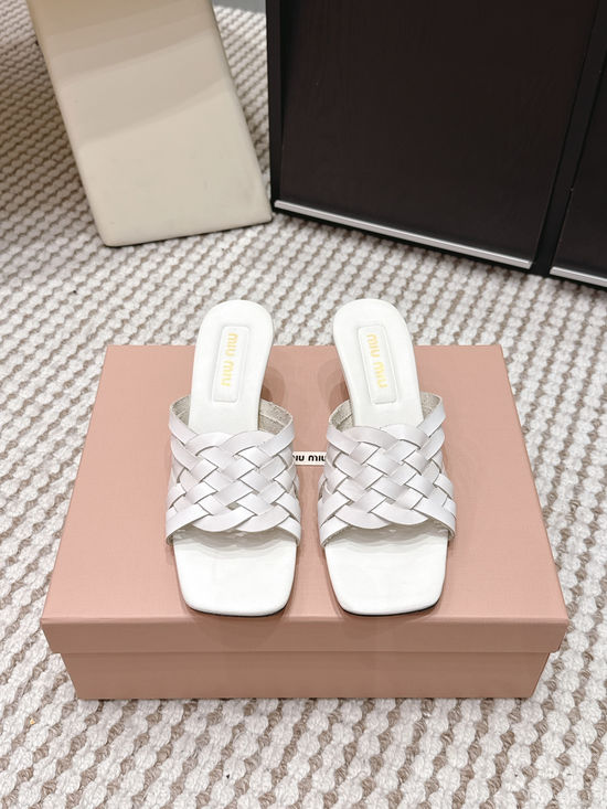Miu Miu Studded Square Toe Slip-on Summer Slides