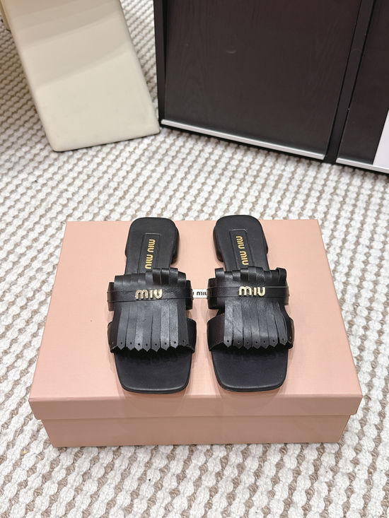 Miu Miu Studded Square Toe Slip-on Summer Slides