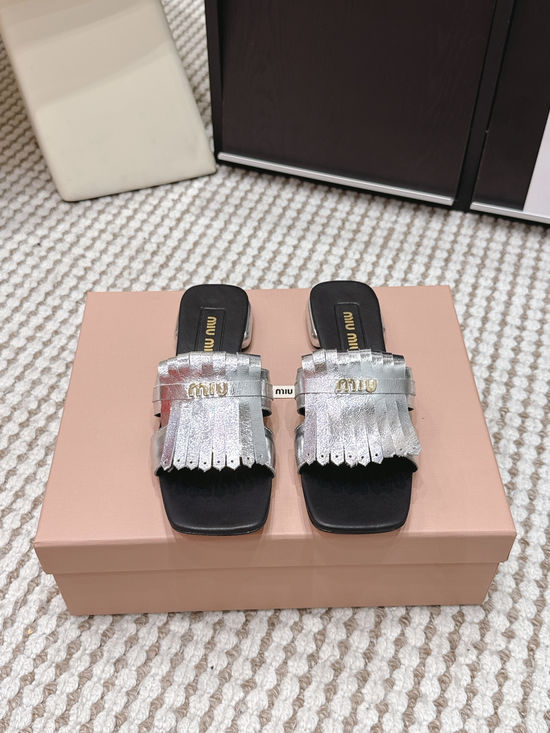 Miu Miu Studded Square Toe Slip-on Summer Slides