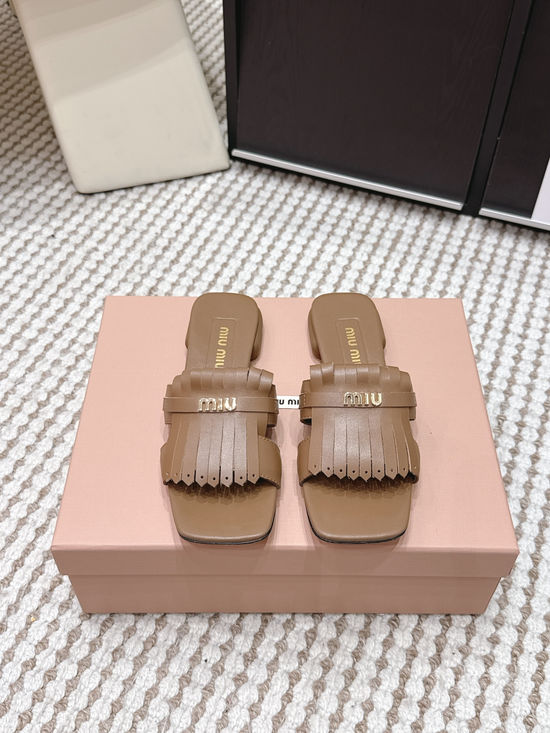 Miu Miu Studded Square Toe Slip-on Summer Slides