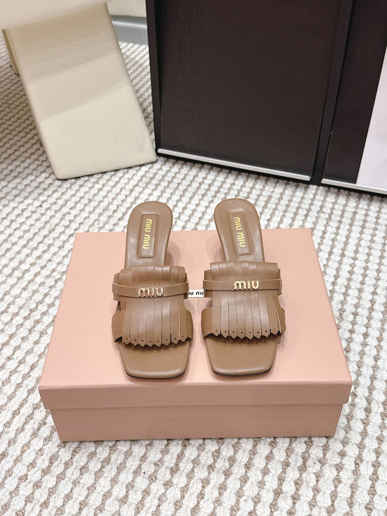 Miu Miu Studded Square Toe Slip-on Summer Slides