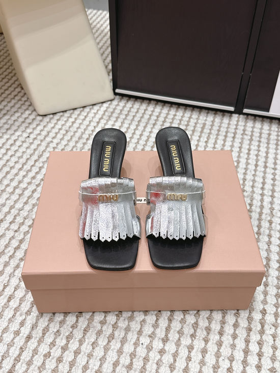 Miu Miu Studded Square Toe Slip-on Summer Slides