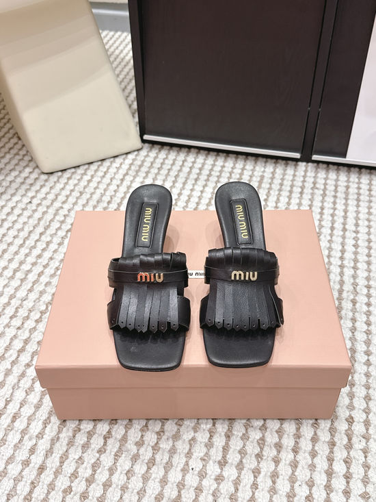 Miu Miu Studded Square Toe Slip-on Summer Slides