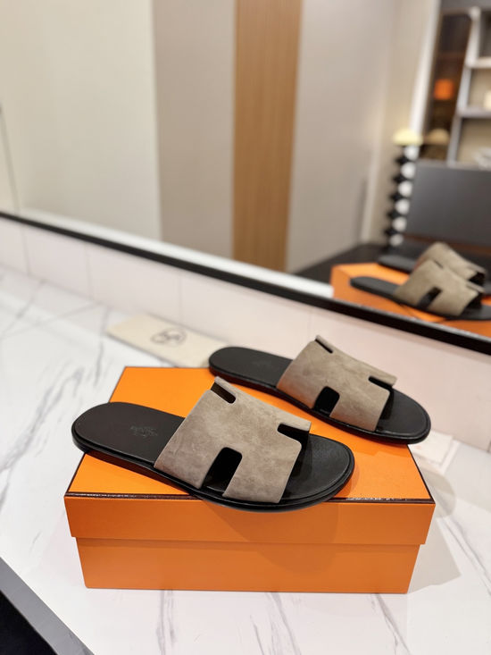Hermes Classic Suede Leather Comfortable Slide Sandals