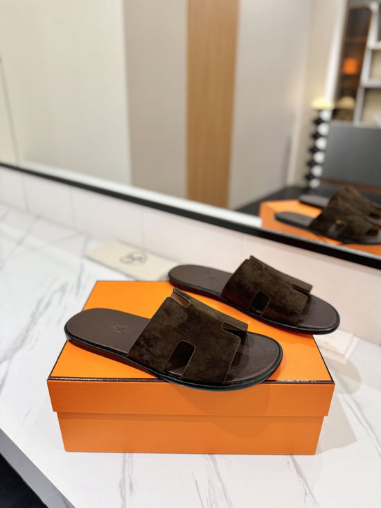 Hermes Classic Suede Leather Comfortable Slide Sandals