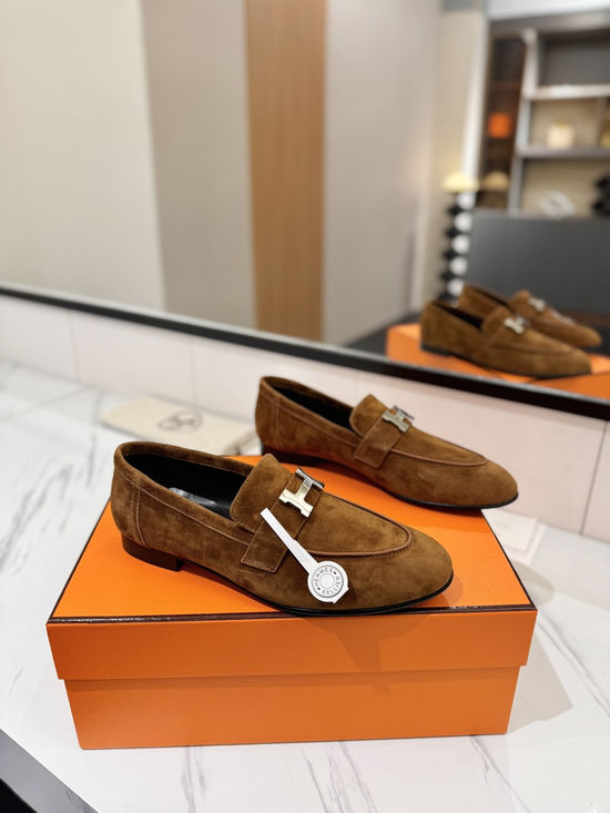 Hermes Classic Nubuck Loafers Comfortable Soft Sole Casual Shoes