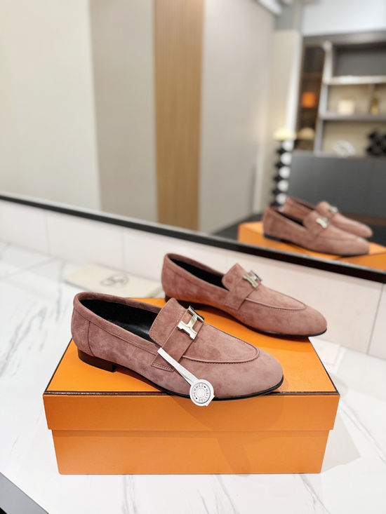 Hermes Classic Nubuck Loafers Comfortable Soft Sole Casual Shoes