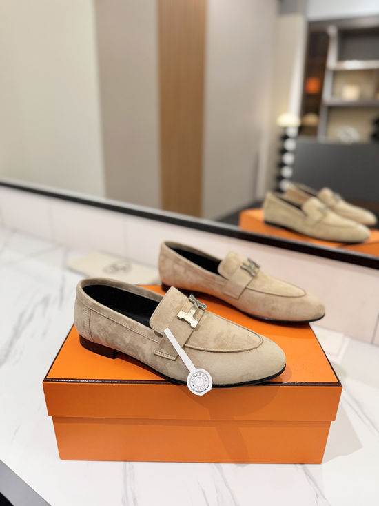 Hermes Classic Nubuck Loafers Comfortable Soft Sole Casual Shoes