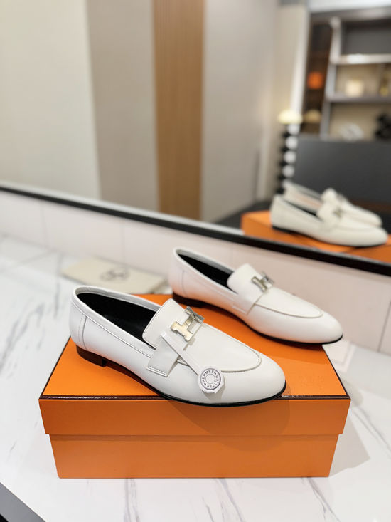 Hermes Classic Sheepskin Loafers Comfortable Soft Sole Casual Shoes