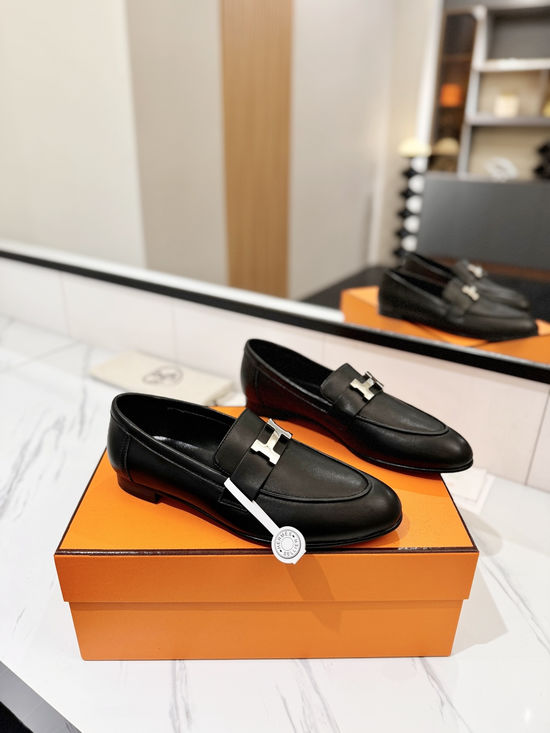 Hermes Classic Sheepskin Loafers Comfortable Soft Sole Casual Shoes