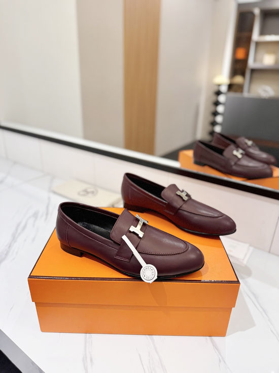 Hermes Classic Sheepskin Loafers Comfortable Soft Sole Casual Shoes