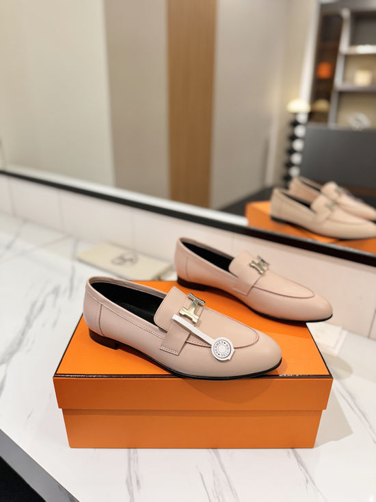 Hermes Classic Sheepskin Loafers Comfortable Soft Sole Casual Shoes