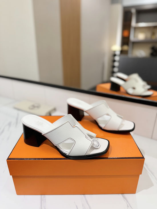 Hermes 7cm Heel Epsom Leather Slides Genuine Leather Sole Shoes