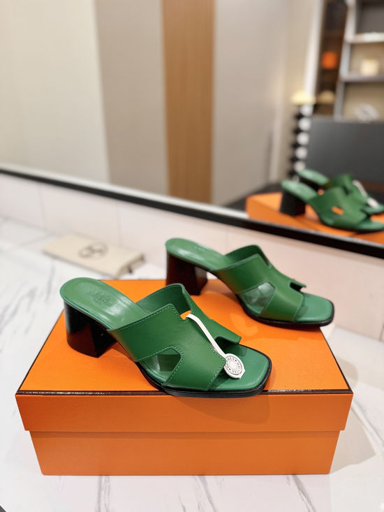 Hermes 7cm Heel Cowhide Slides Genuine Leather Sole Casual Shoes